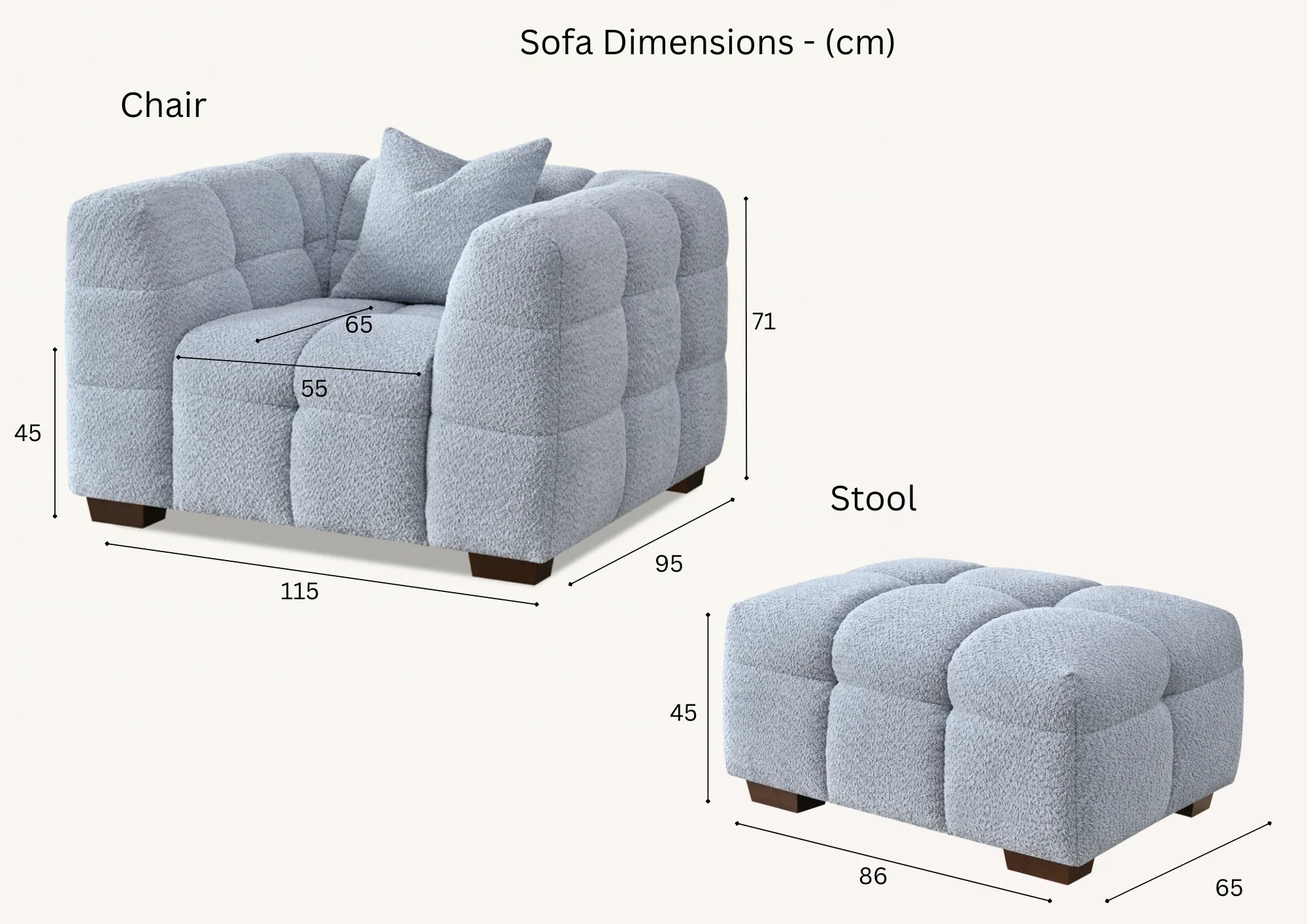 Tribeca 4 Seater Sofa in Pearl Boucle Fabric