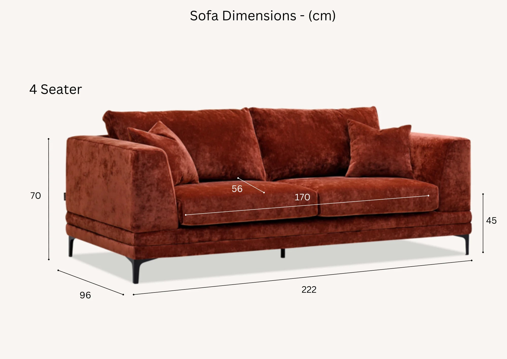 Lenox 3 seater Sofa Range in Rust Velvet
