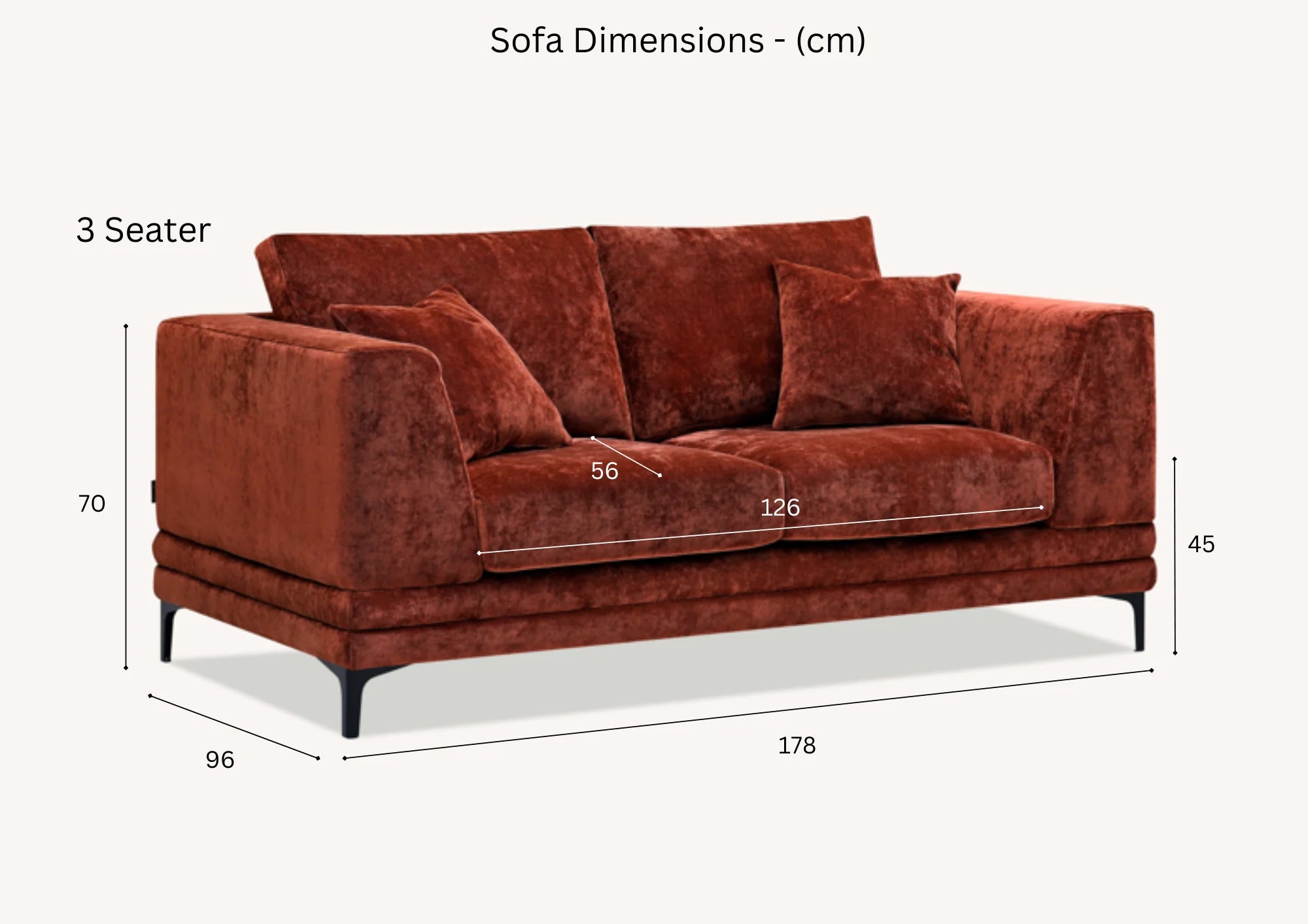 Lenox 3 seater Sofa Range in Rust Velvet