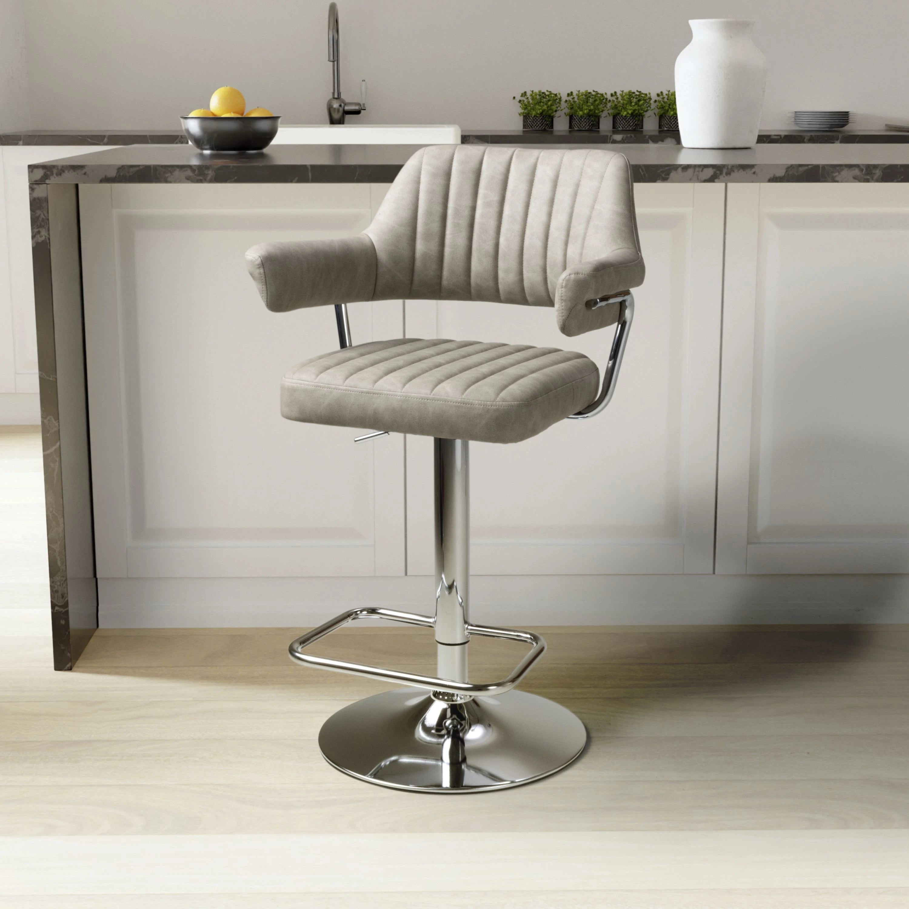 Cortez Leather Effect Mink Bar Stool