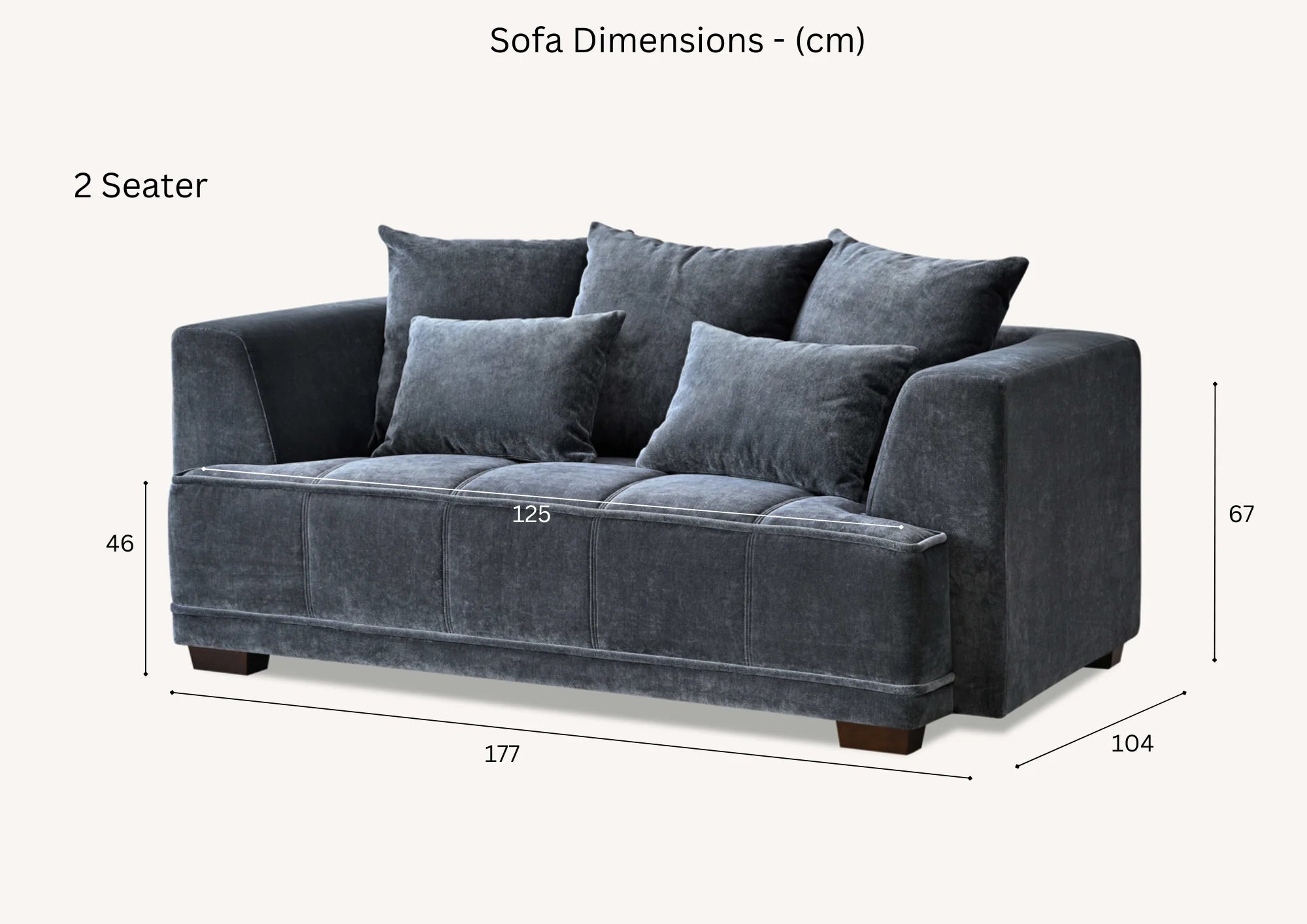 Gramercy Sofa in Steel Velvet - 2 Seater Sofa