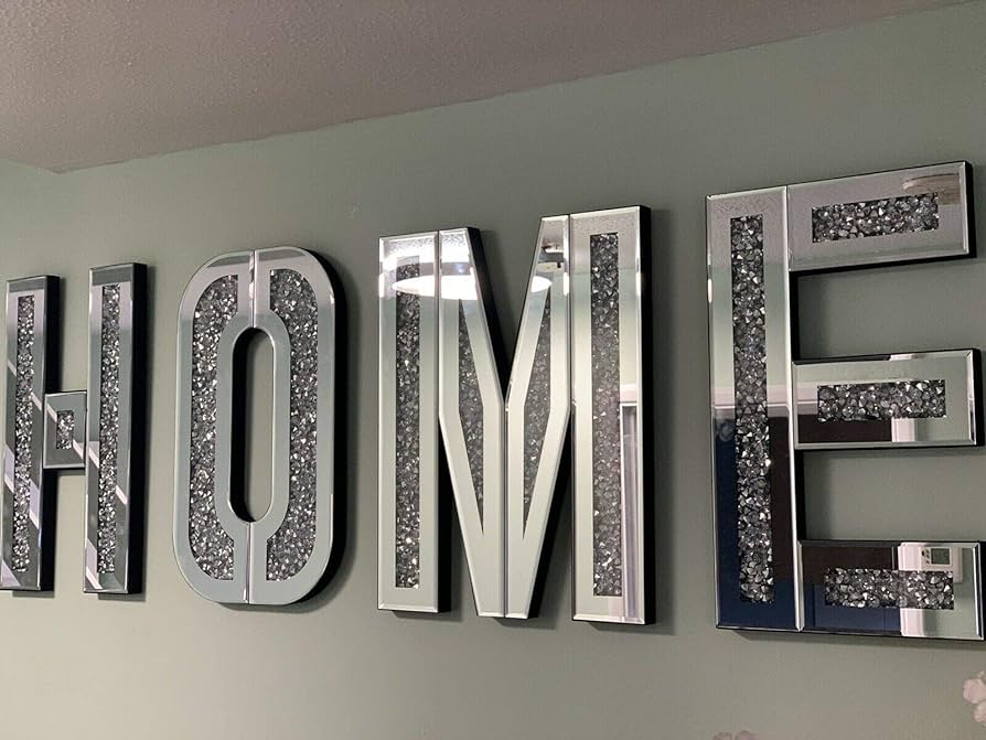 Mirrored Diamond HOME Letters Crushed Crystal Mirror Diamond Wall Art