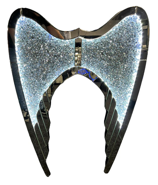 LED Mirror and Crushed Diamond Angel Wings Wall Art, Light Up Angel Wings