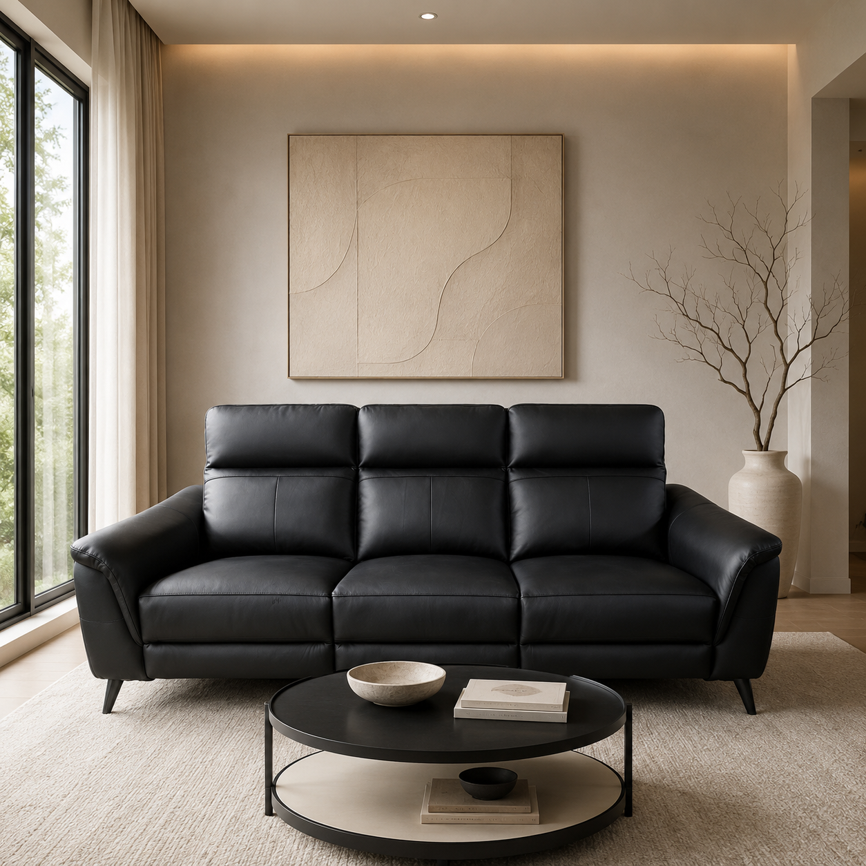 Lusso Black Leather Recliner Sofa