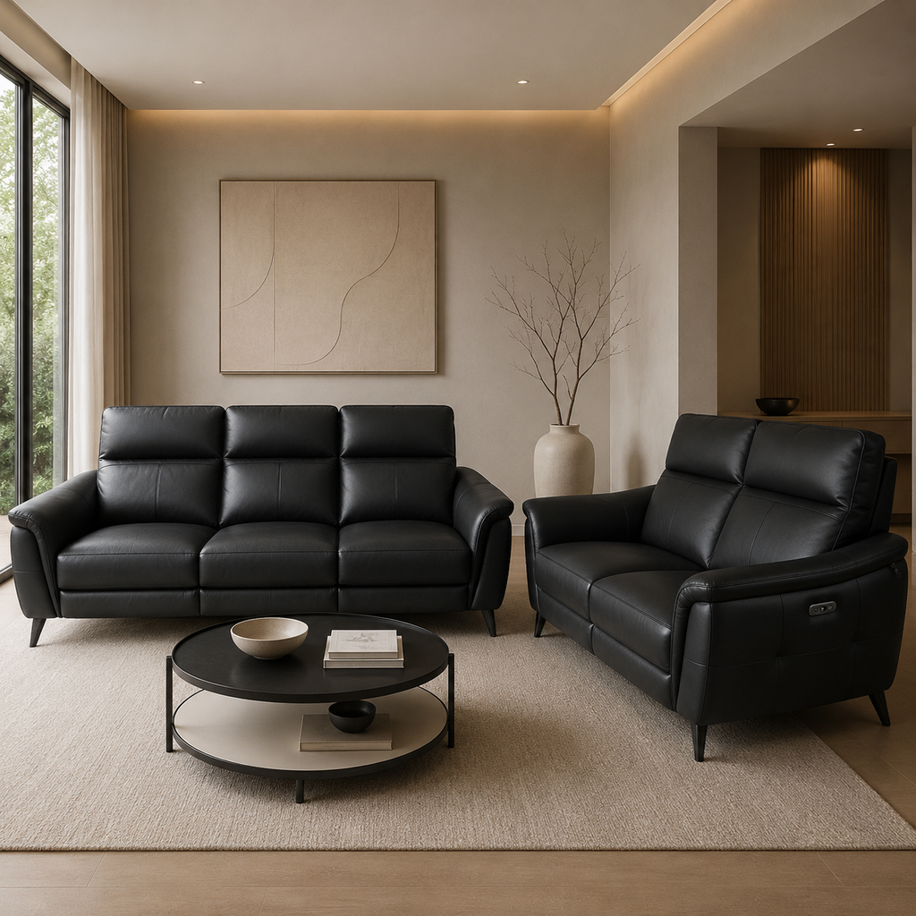 Lusso Black Leather Recliner Sofa