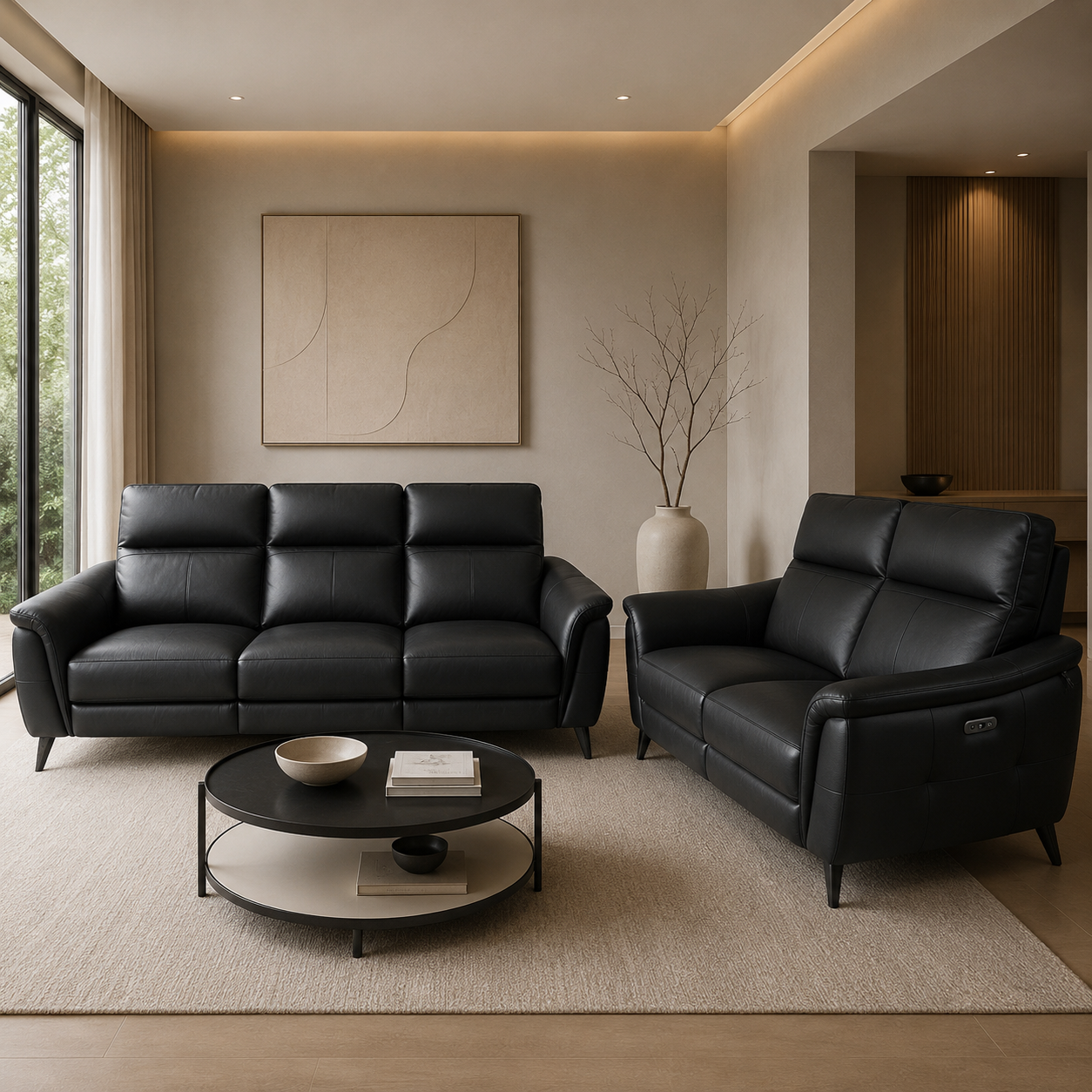 Lusso Black Leather Recliner Sofa