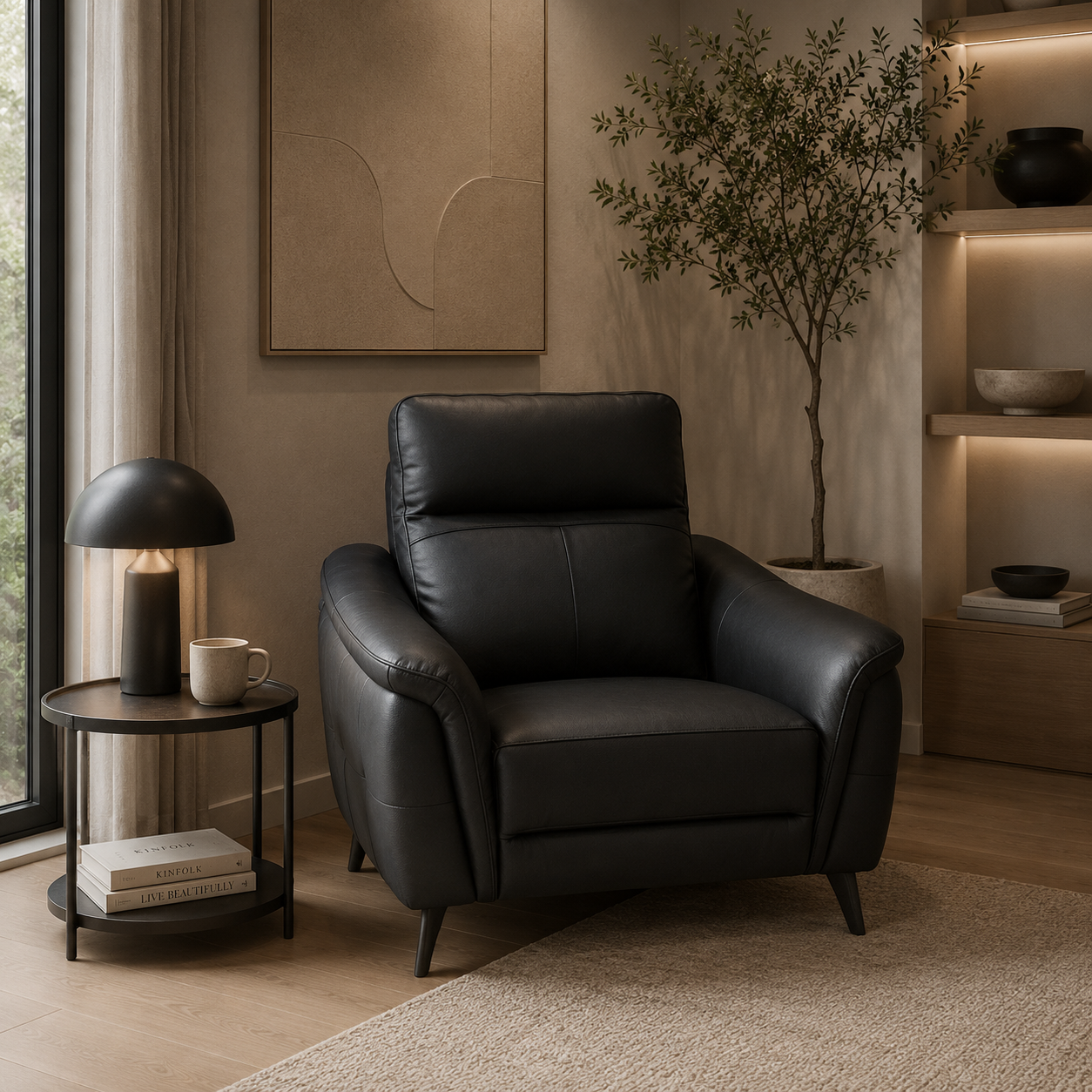 Lusso Black Leather Recliner Sofa