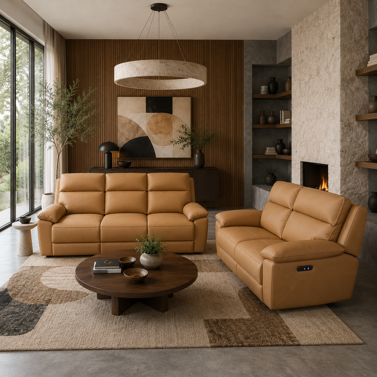 Marino Tan Leather Recliner Sofa