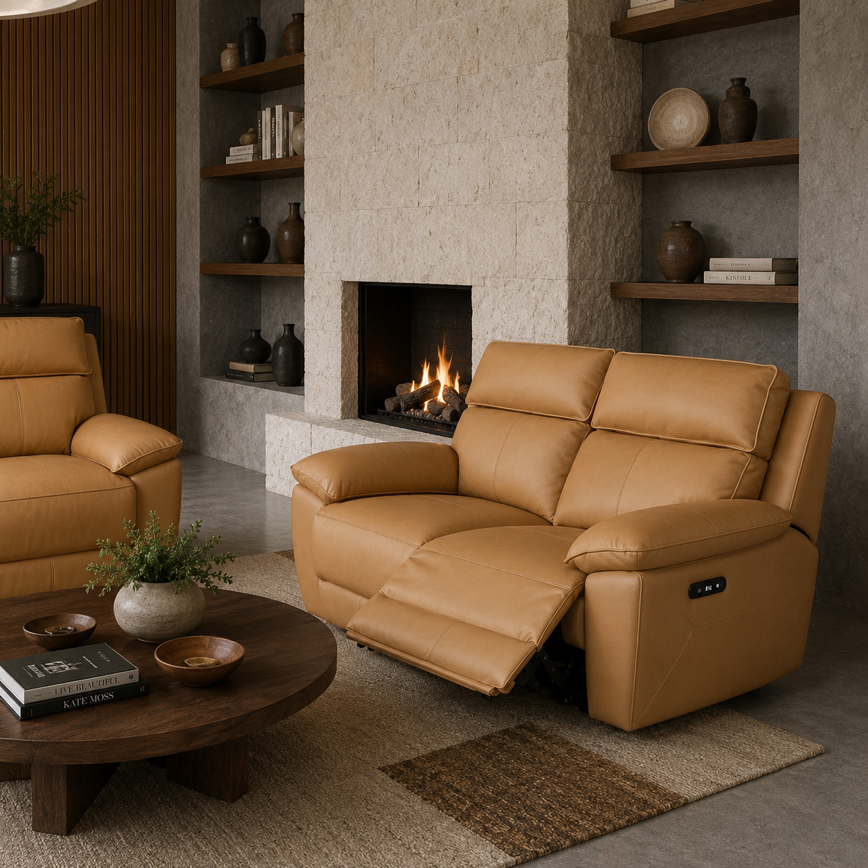 Marino Tan Leather Recliner Sofa