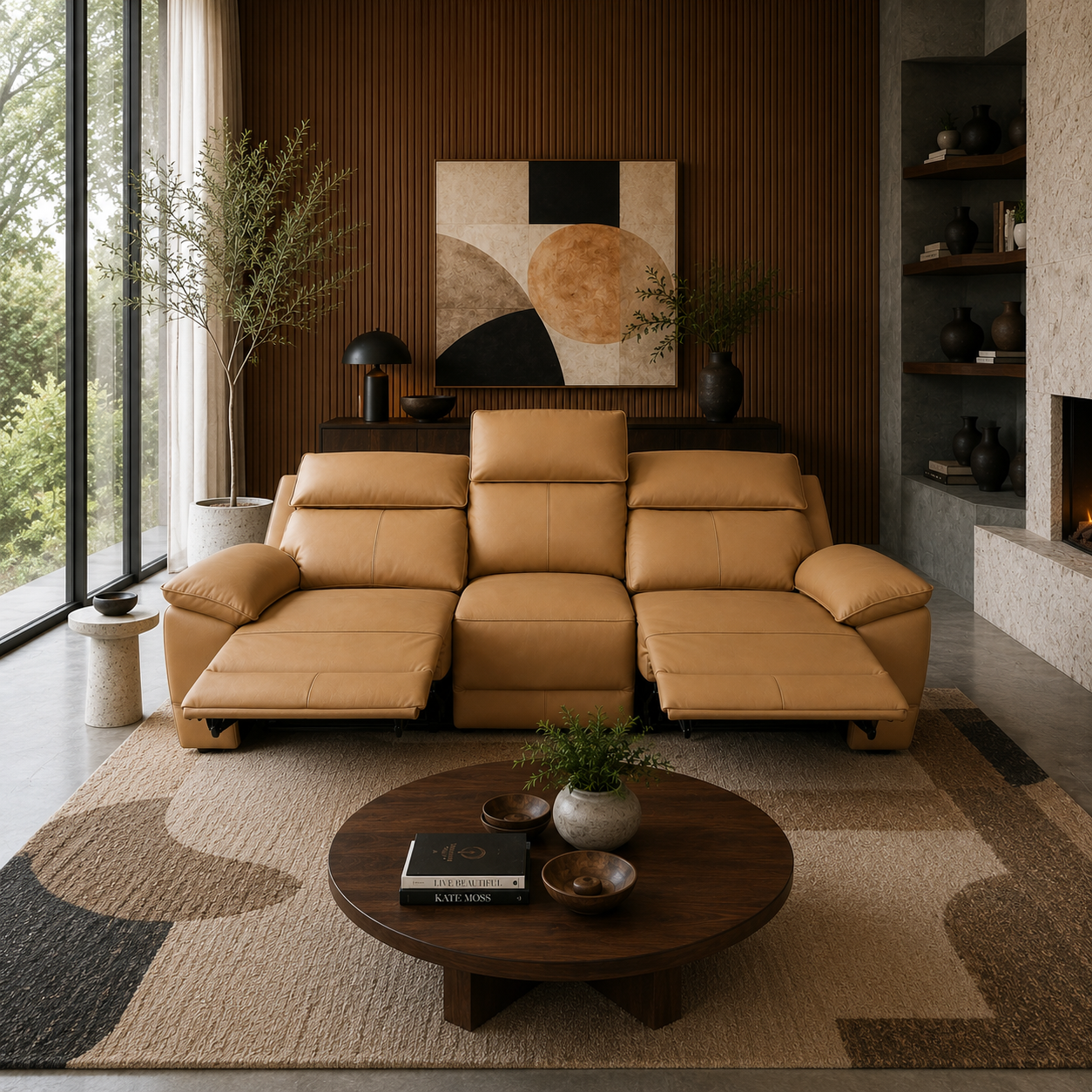 Marino Tan Leather Recliner Sofa