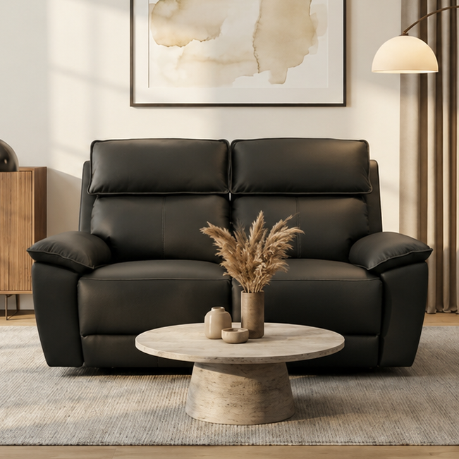 Marino Black Leather Recliner Sofa