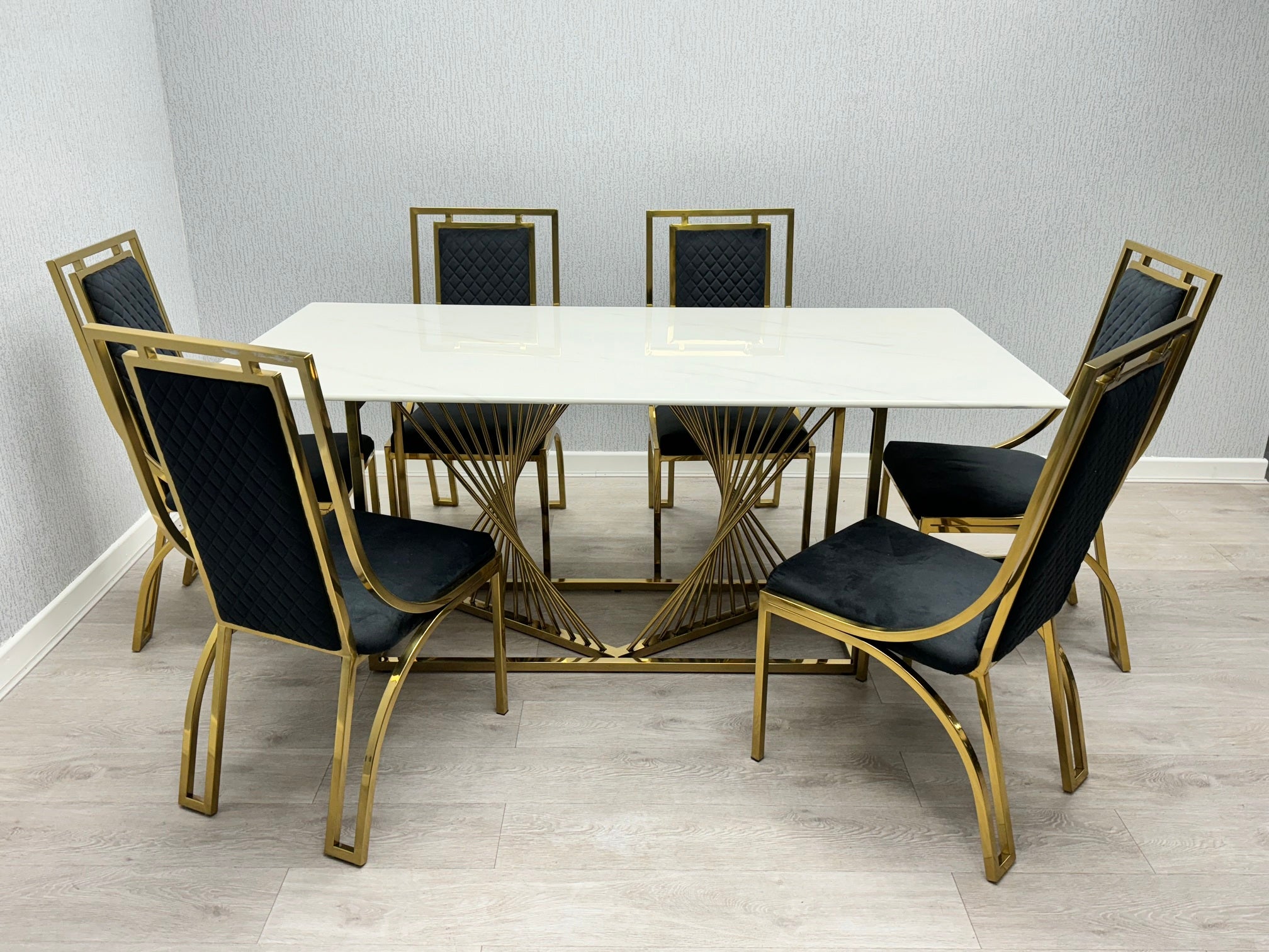 Amelia White Ceramic 180cm Gold Frame Dining Table