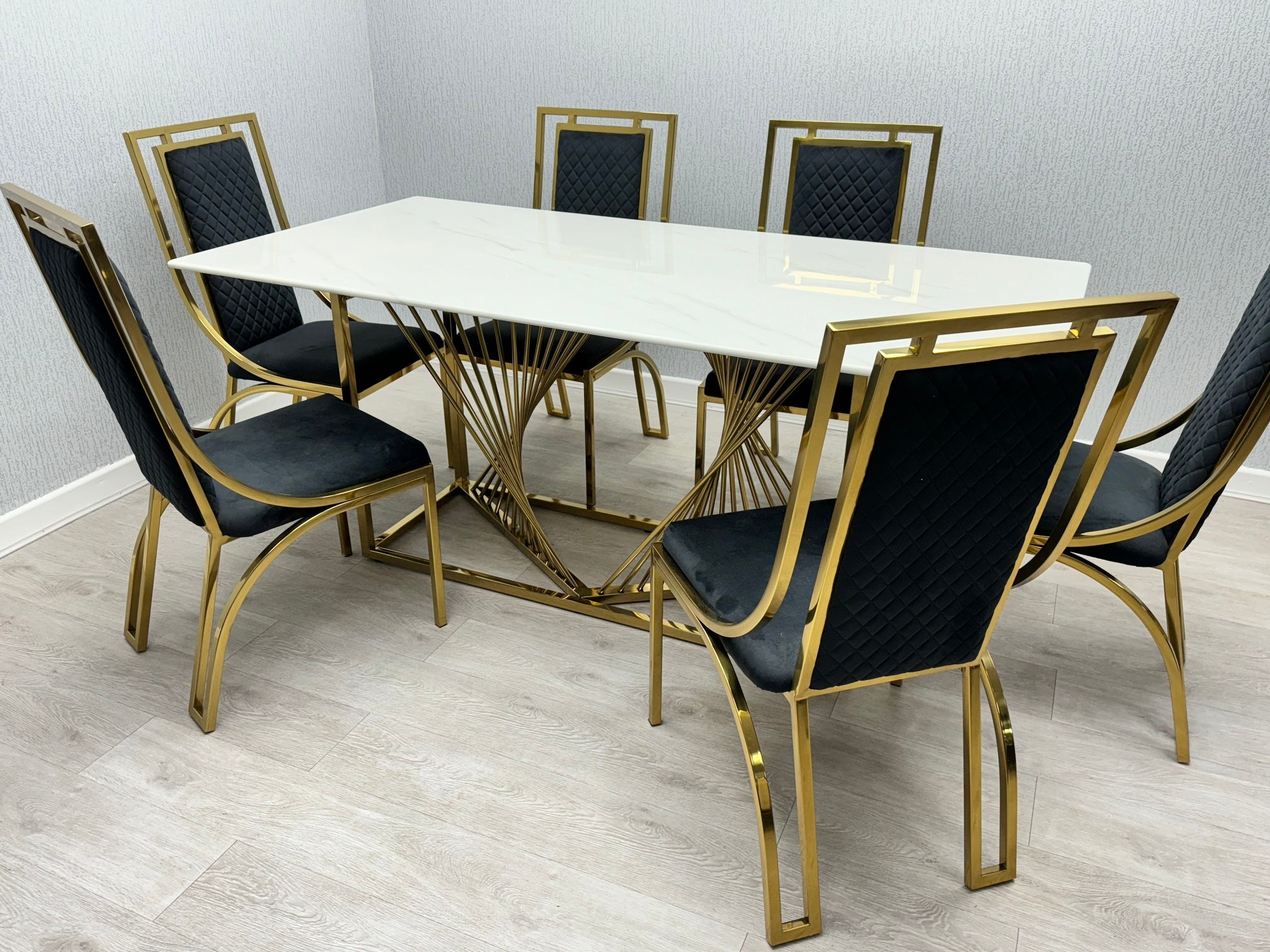 Amelia White Ceramic 180cm Gold Frame Dining Table