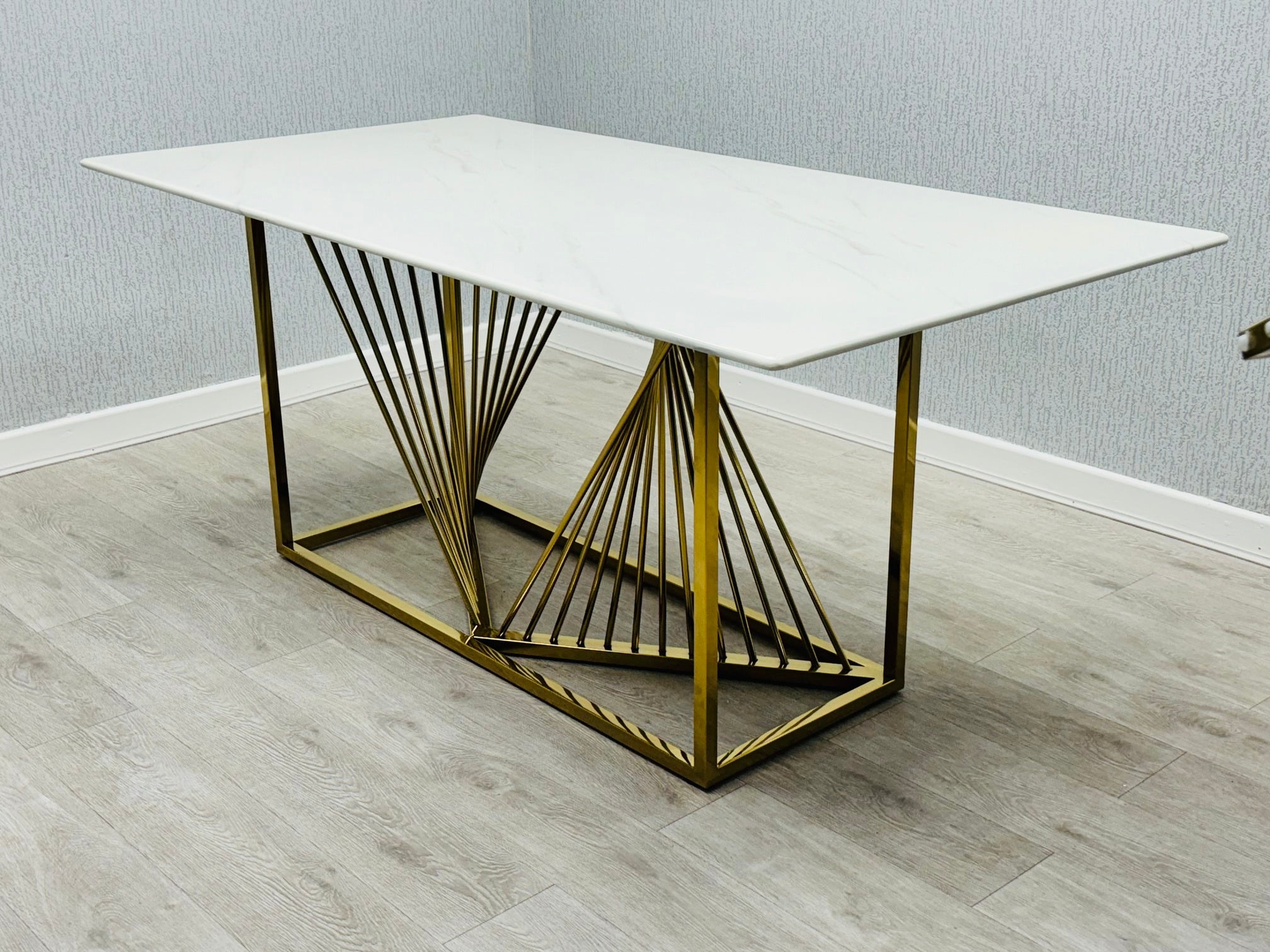 Amelia White Ceramic 180cm Gold Frame Dining Table