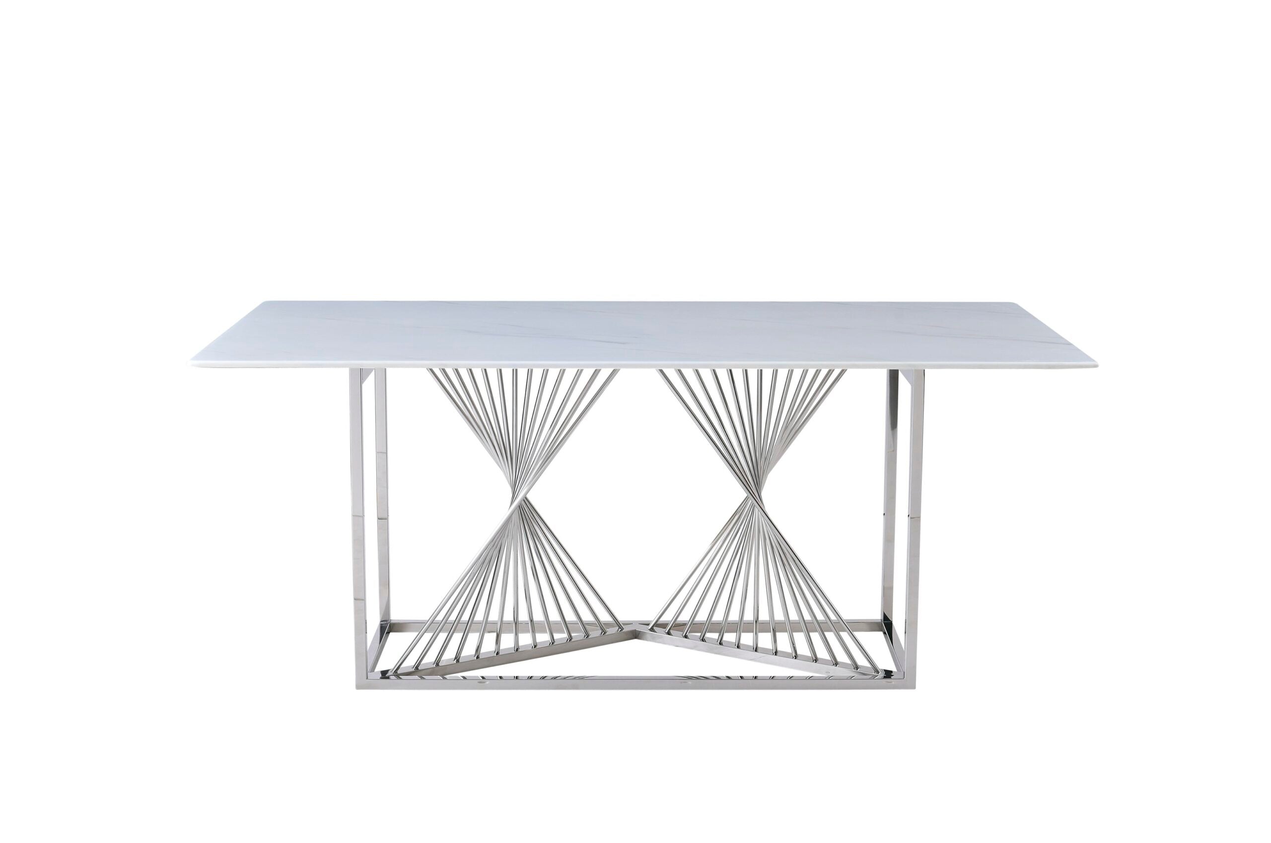 Amelia White Ceramic 180cm Silver Frame Dining Table