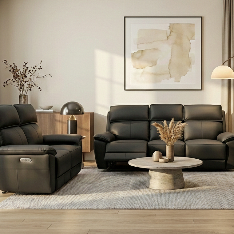 Marino Black Leather Recliner Sofa