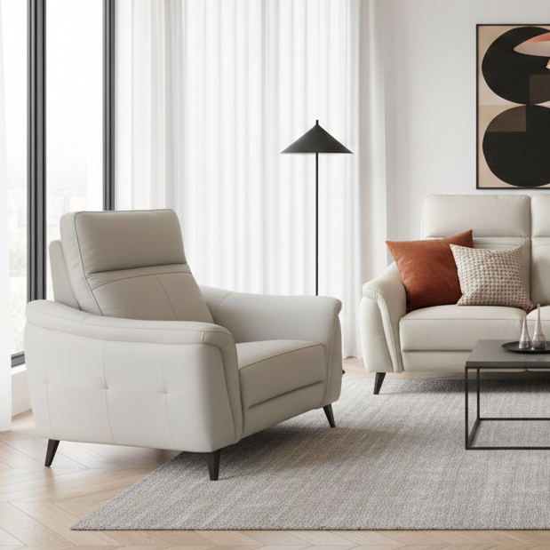 Lusso Greige Leather Recliner Sofa