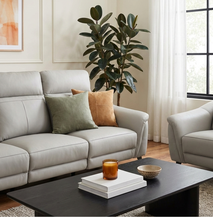 Lusso Greige Leather Recliner Sofa