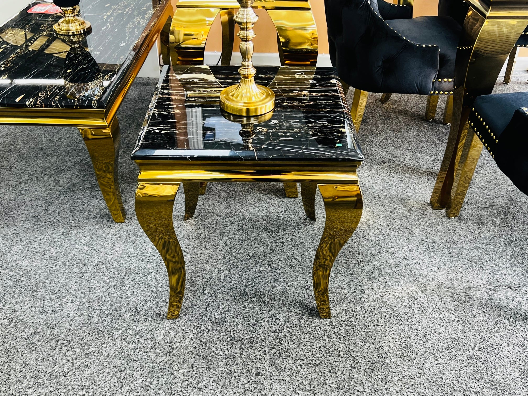 Vintage Black & Gold Marble Lamp Table