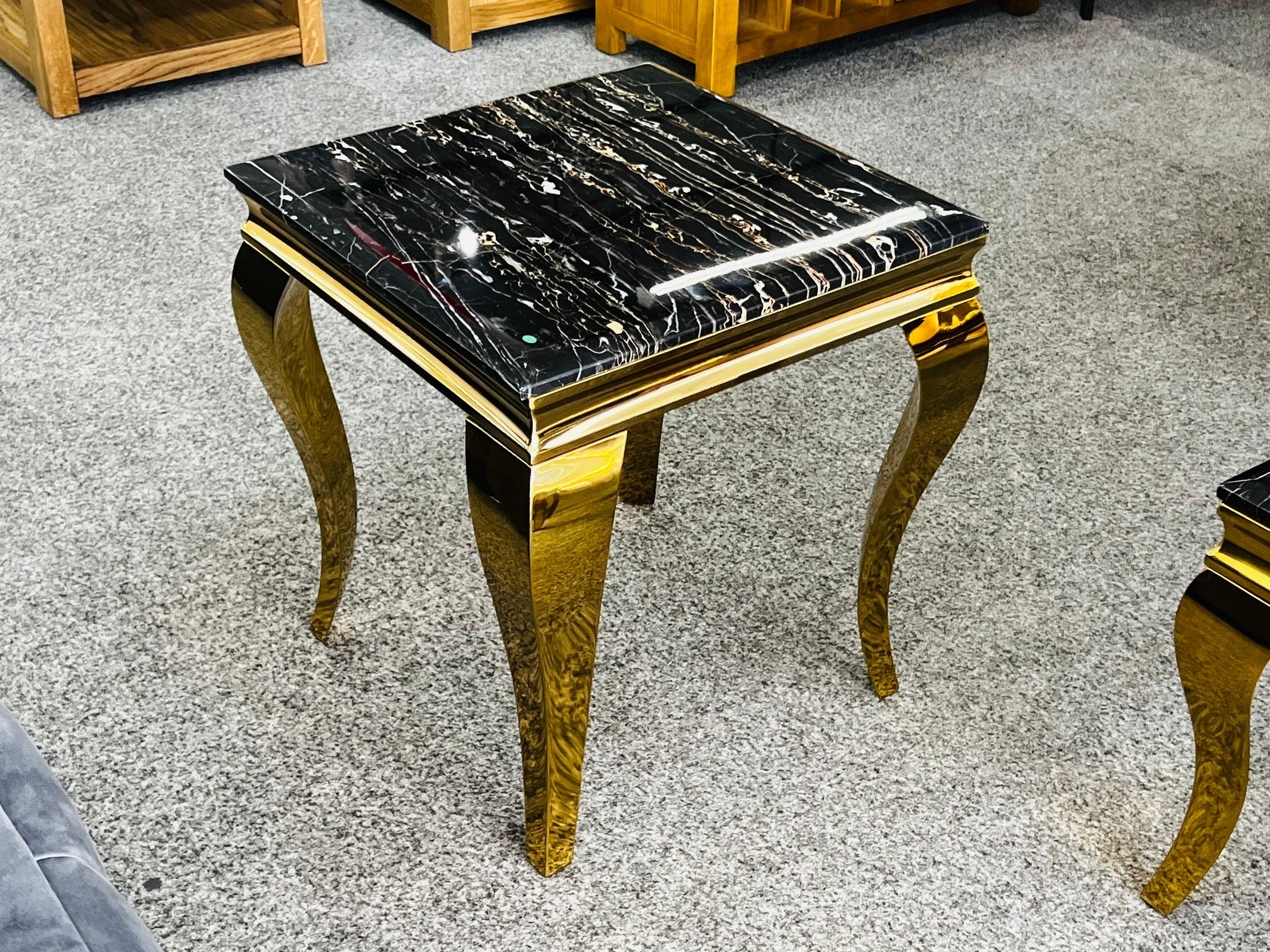 Vintage Black & Gold Marble Lamp Table