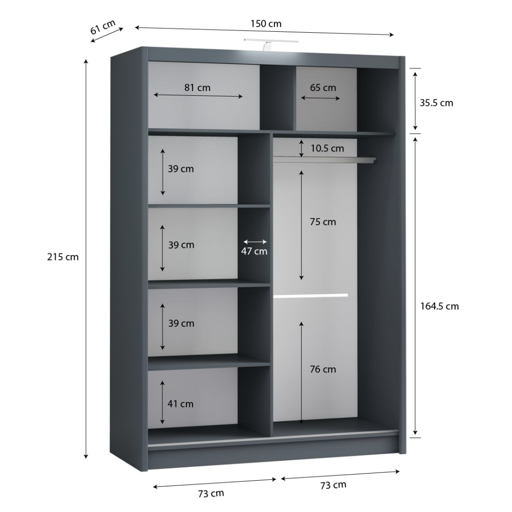 PARIS 150cm Sliding Door Wardrobe Graphite