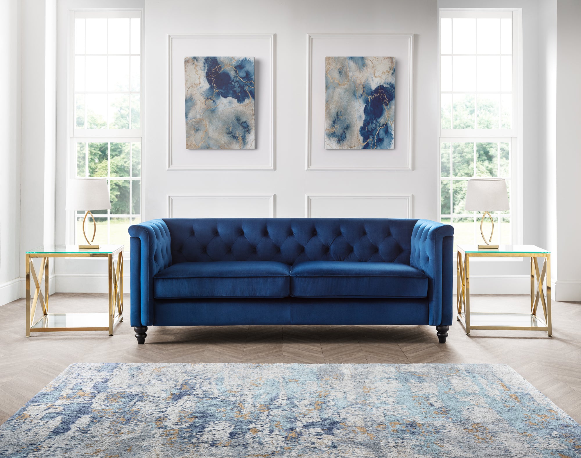 Basmin 2 Seater Sofa - Blue Velvet