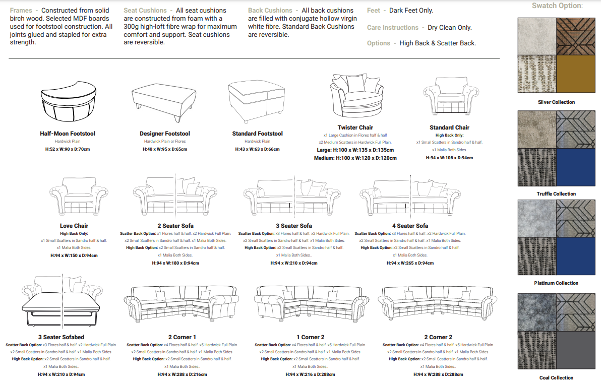 Array Corner Sofa Range - Pillow Back or Classic Back - Choice Of Fabrics