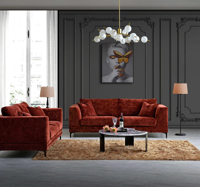 Lenox 3 seater Sofa Range in Rust Velvet