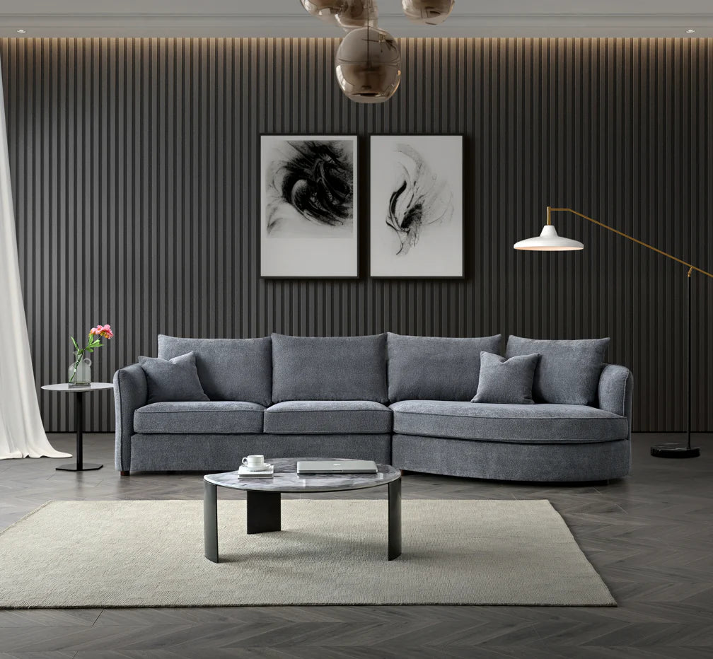 Aluxo Rubin Corner Chaise Sofa in Charcoal Boucle
