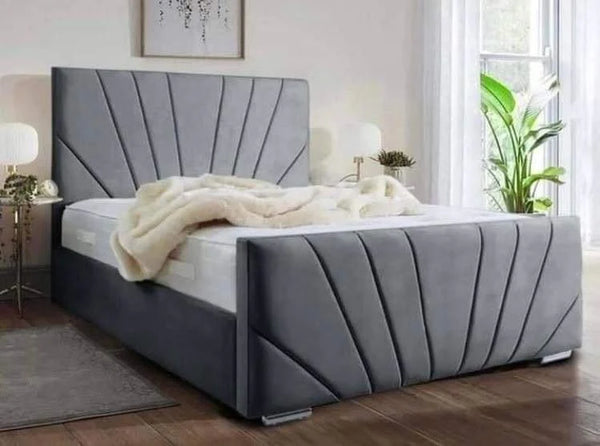 Majestic Bed Frame Plush Velvet Cross Lines Luxury Beds