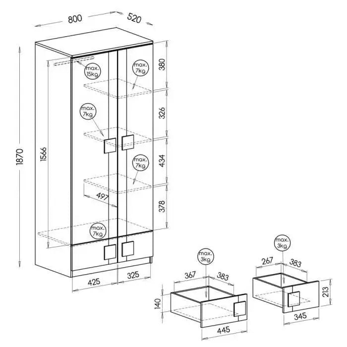 Wall-e 2 Door Wardrobe