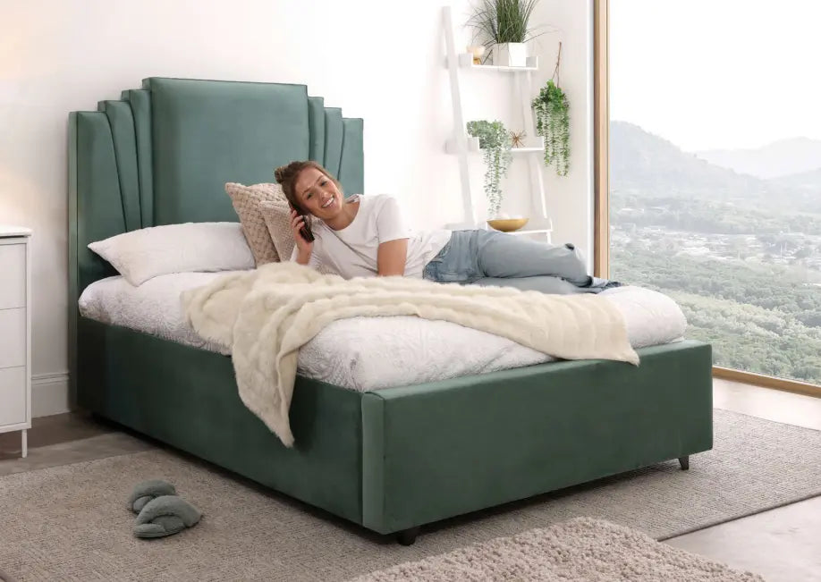 Elsie Bed Frame & Heaadboard Collection - Aqua Plush