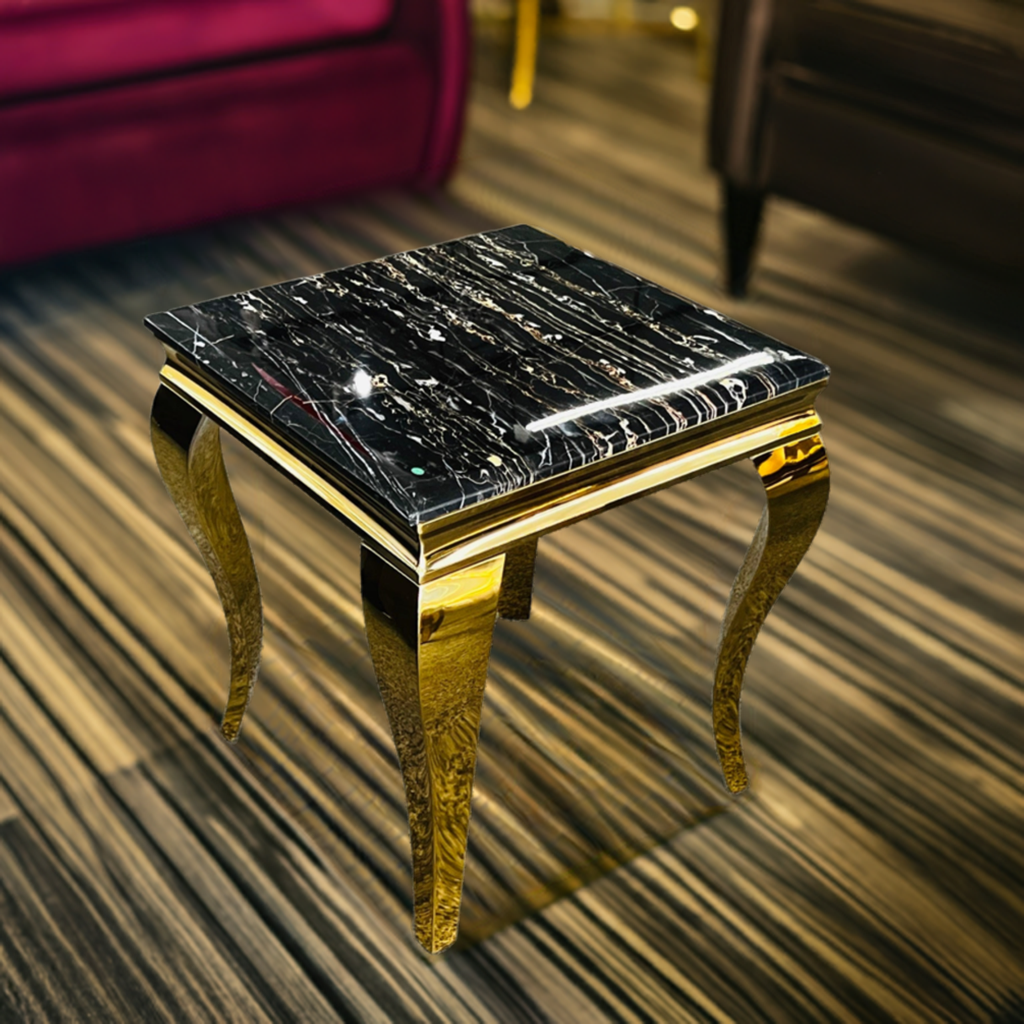 Vintage Black & Gold Marble Lamp Table