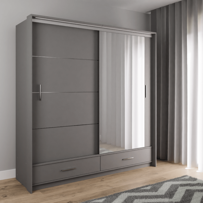 MARSYLIA 208cm Sliding Door wardrobe Graphite | Dako Furniture