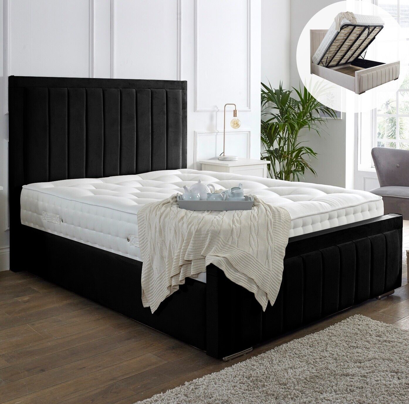 NEW PANEL PLUSH VELVET UPHOLSTERED BED FRAME